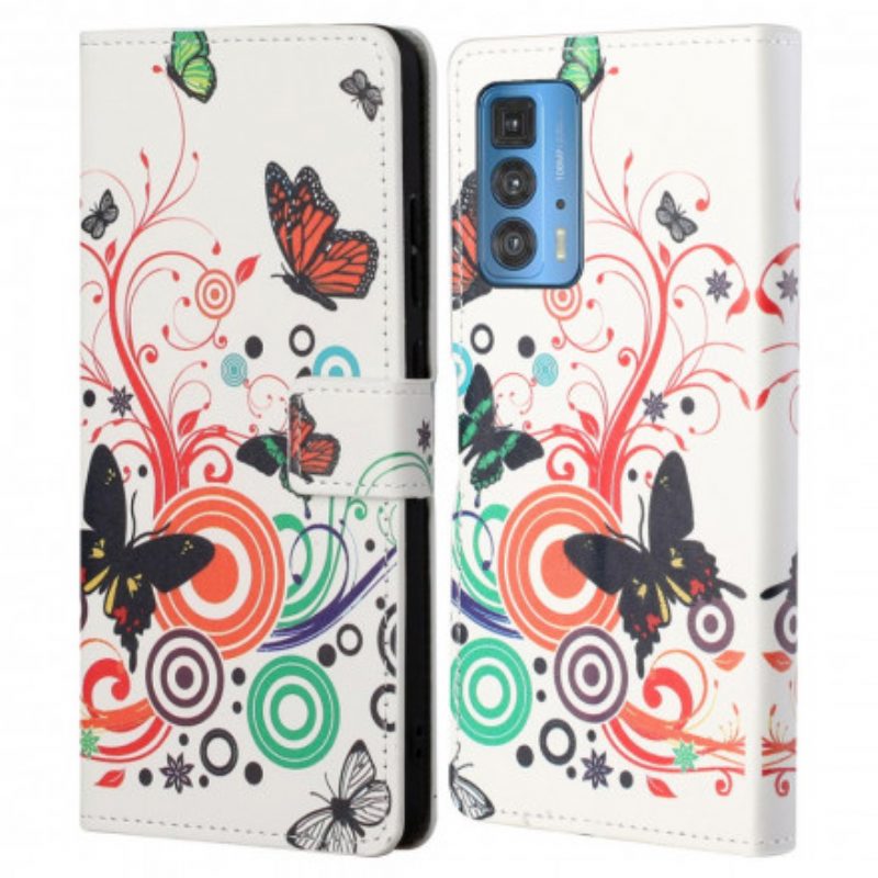 Leren Hoesje voor Motorola Edge 20 Pro Vlinders En Bloemen