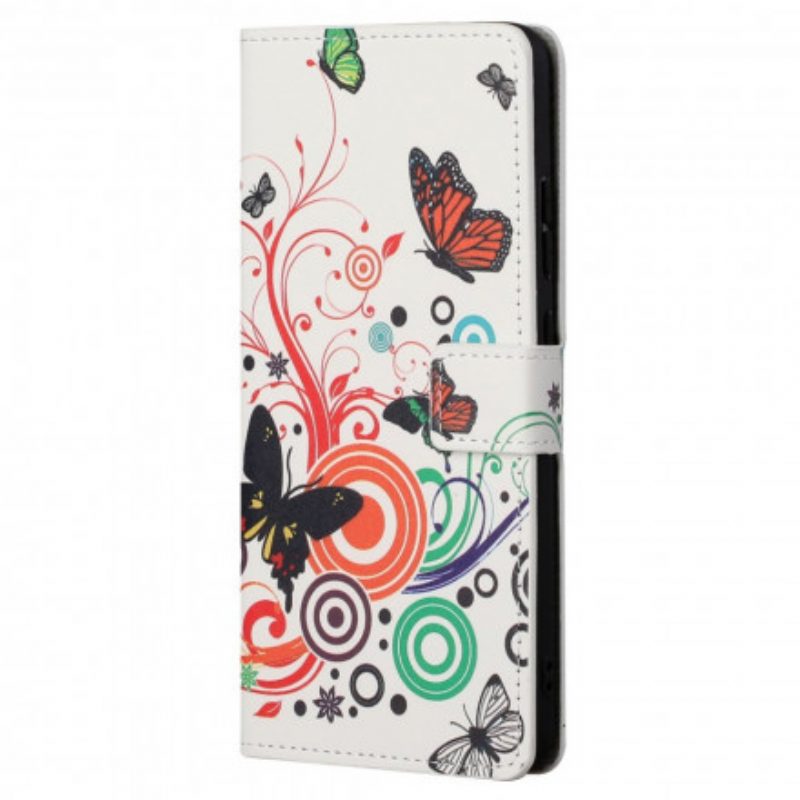 Leren Hoesje voor Motorola Edge 20 Pro Vlinders En Bloemen