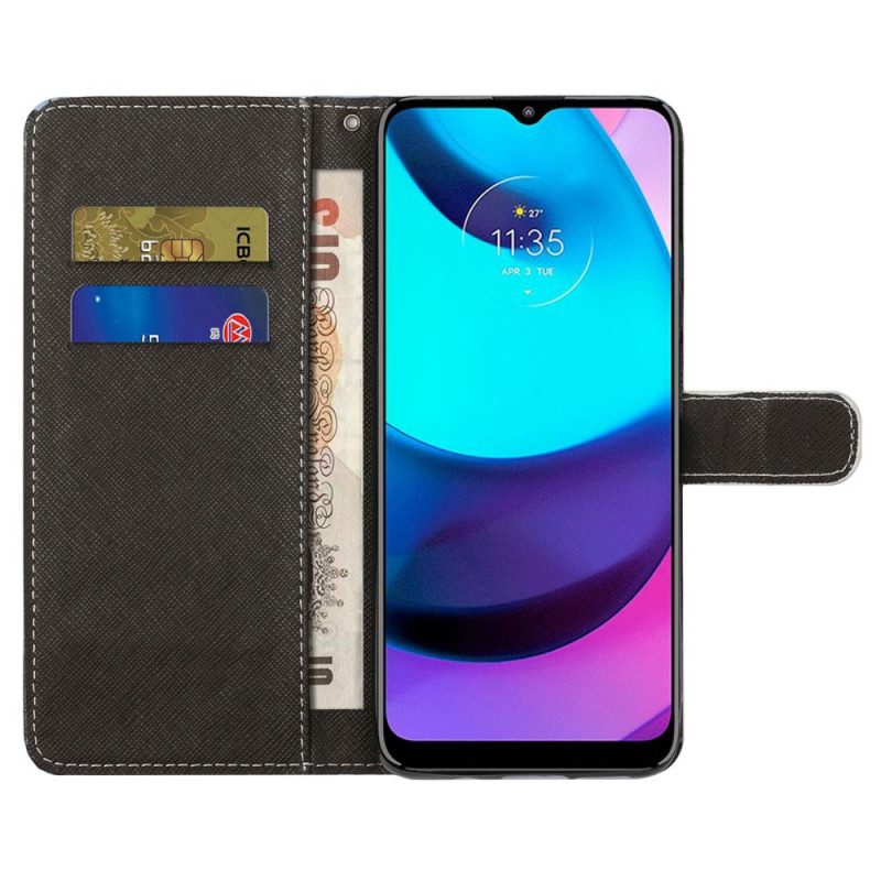 Flip Case voor Moto G71 5G Met Ketting Strappy Zwarte Kattenogen