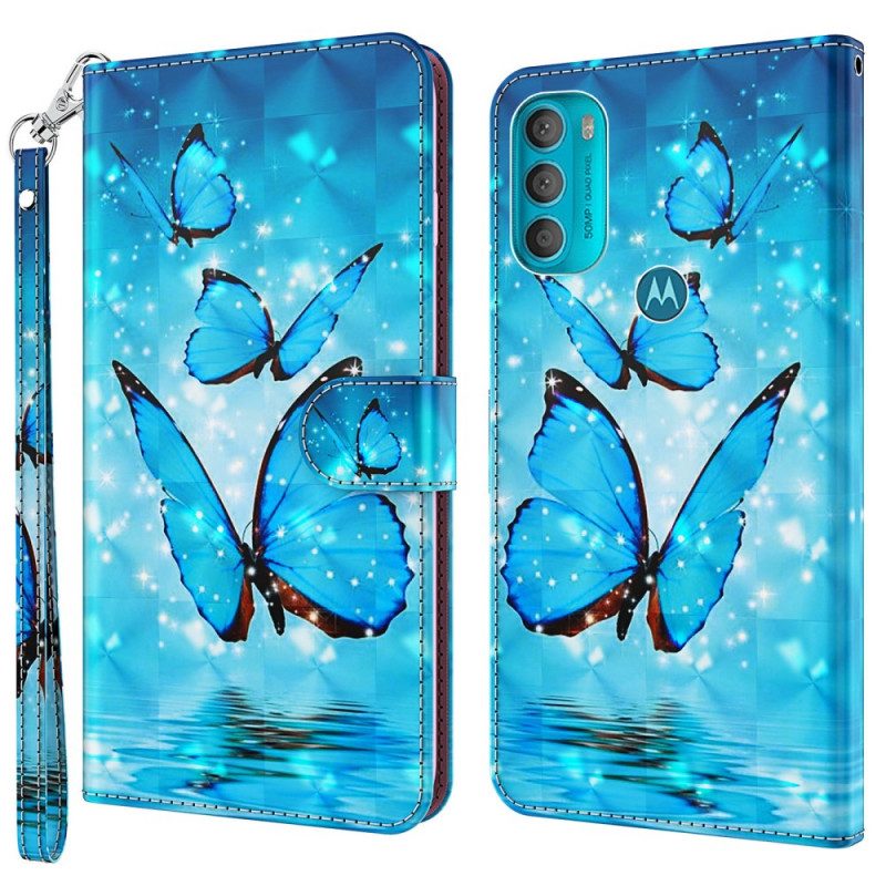 Flip Case voor Moto G71 5G Vliegende Blauwe Vlinders