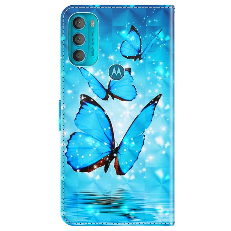 Flip Case voor Moto G71 5G Vliegende Blauwe Vlinders