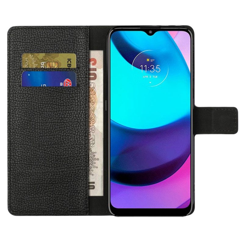 Folio-hoesje voor Moto G71 5G Litchi-nerf Leereffect