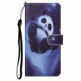 Folio-hoesje voor Moto G71 5G Met Ketting Panda Space Met Sleutelkoord