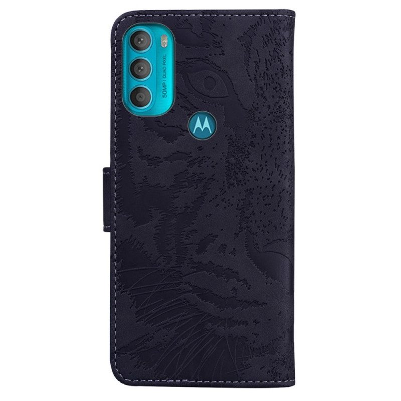 Folio-hoesje voor Moto G71 5G Tijger Gezicht Afdrukken