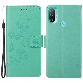 Leren Hoesje voor Moto G71 5G Aziatische Vlinders En Bloemen