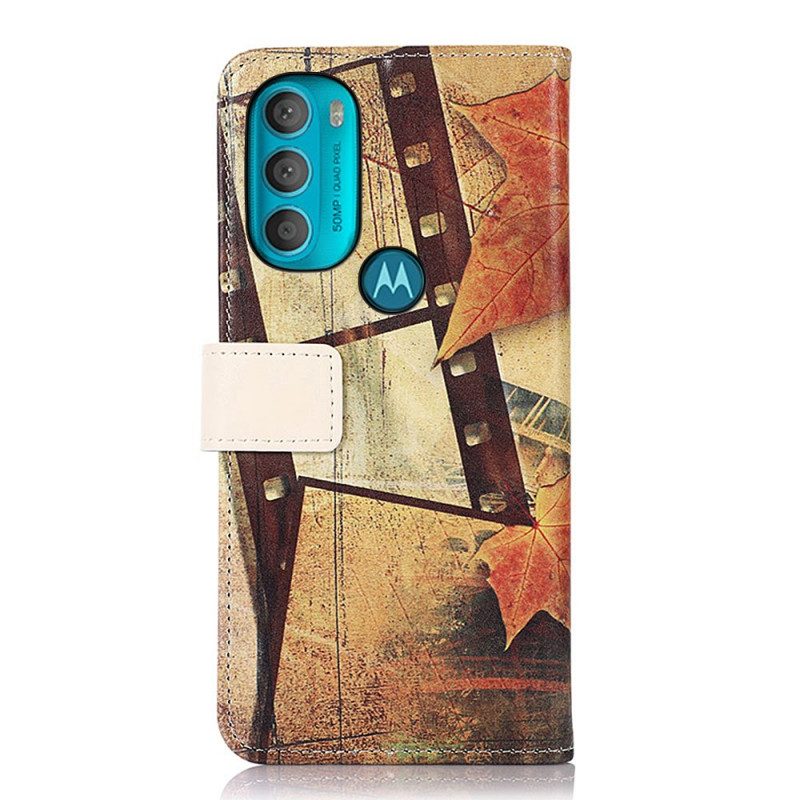 Leren Hoesje voor Moto G71 5G Eiffeltoren In De Herfst