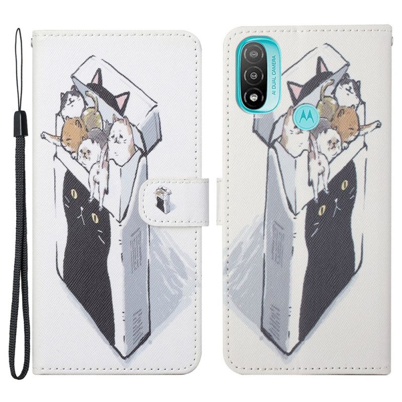 Leren Hoesje voor Moto G71 5G Met Ketting Levering Katten Met Strings