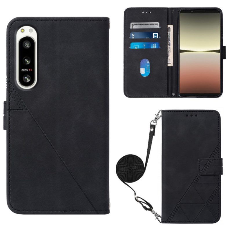 Flip Case voor Sony Xperia 5 IV Driehoekenpatroon Met Schouderriem