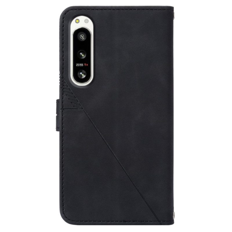 Flip Case voor Sony Xperia 5 IV Driehoekenpatroon Met Schouderriem