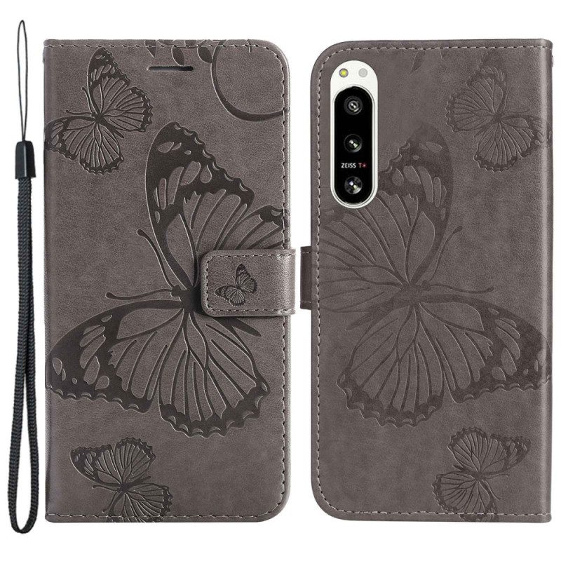 Flip Case voor Sony Xperia 5 IV Met Ketting Gigantische Riemvlinders