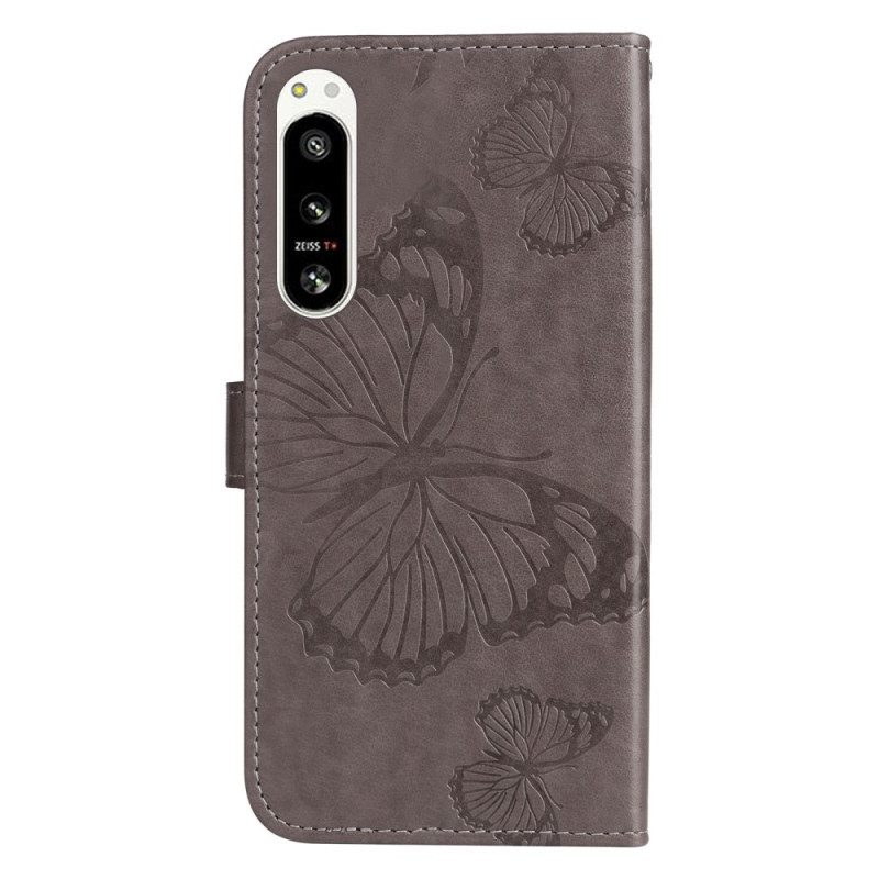 Flip Case voor Sony Xperia 5 IV Met Ketting Gigantische Riemvlinders