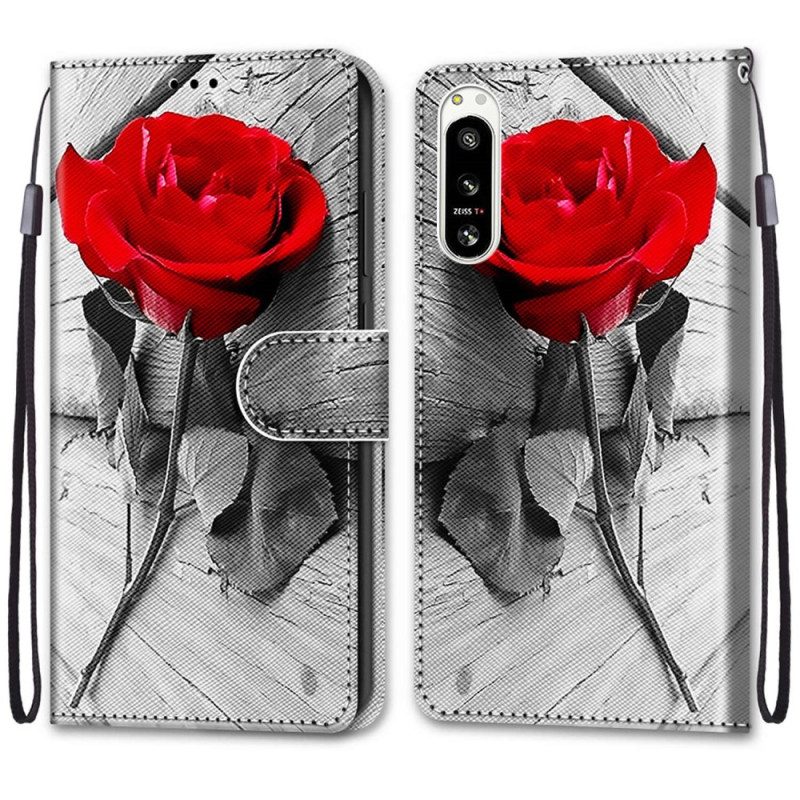 Folio-hoesje voor Sony Xperia 5 IV Bloemen Met Riem