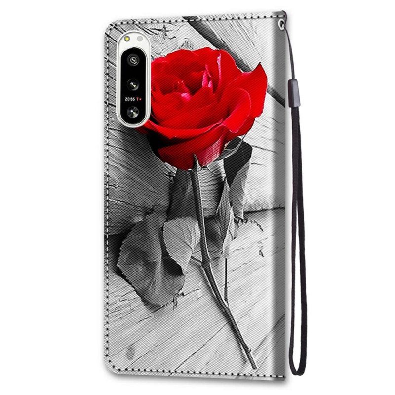 Folio-hoesje voor Sony Xperia 5 IV Bloemen Met Riem