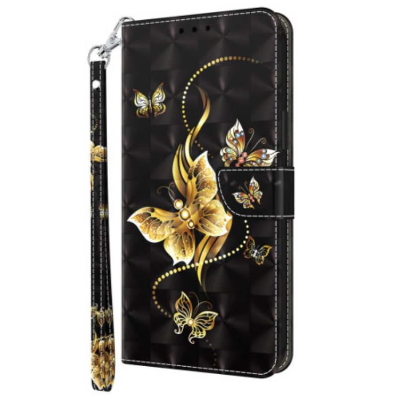 Folio-hoesje voor Sony Xperia 5 IV Met Ketting Gouden Vlinders Met Riem