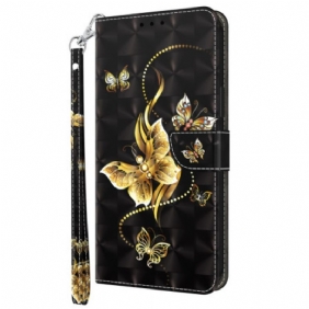 Folio-hoesje voor Sony Xperia 5 IV Met Ketting Gouden Vlinders Met Riem