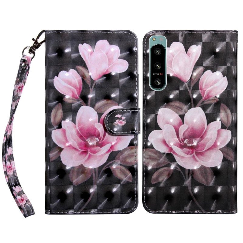 Folio-hoesje voor Sony Xperia 5 IV Met Ketting Riem Bloemen