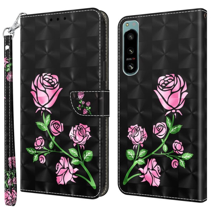 Folio-hoesje voor Sony Xperia 5 IV Met Ketting Riem Rozen