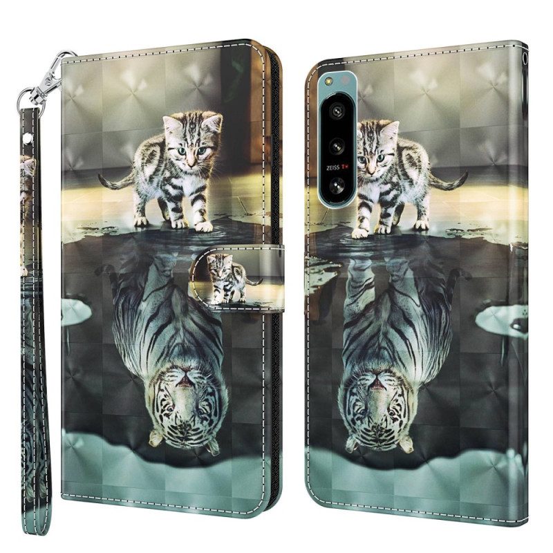 Folio-hoesje voor Sony Xperia 5 IV Met Ketting Strappy Kitten Droom