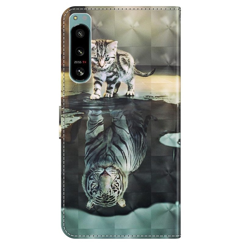 Folio-hoesje voor Sony Xperia 5 IV Met Ketting Strappy Kitten Droom