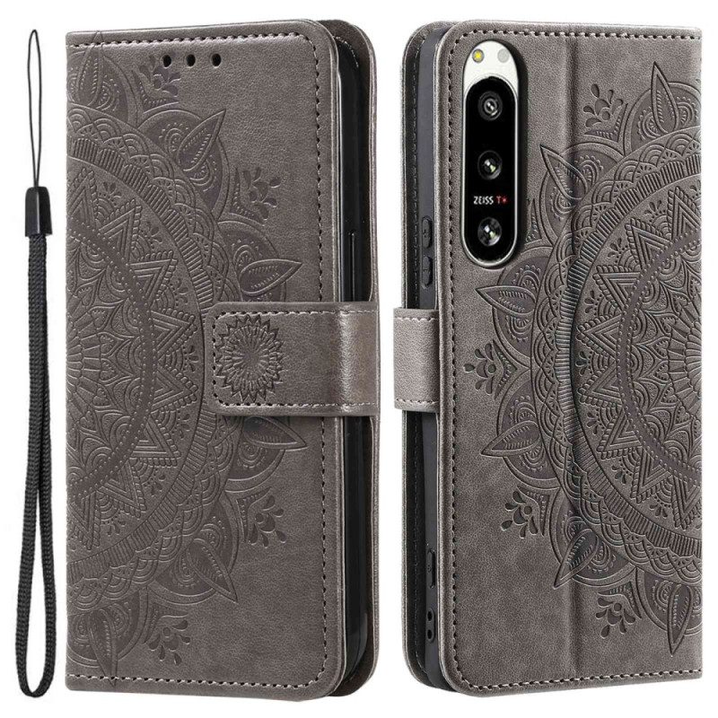 Folio-hoesje voor Sony Xperia 5 IV Met Ketting Strappy Zon Mandala