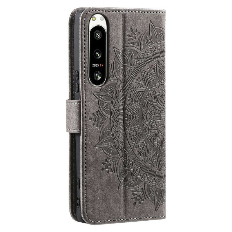 Folio-hoesje voor Sony Xperia 5 IV Met Ketting Strappy Zon Mandala