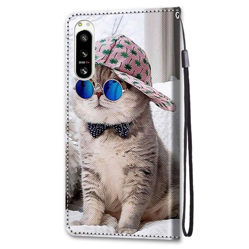 Folio-hoesje voor Sony Xperia 5 IV Met Ketting Yo Kat Met Riem