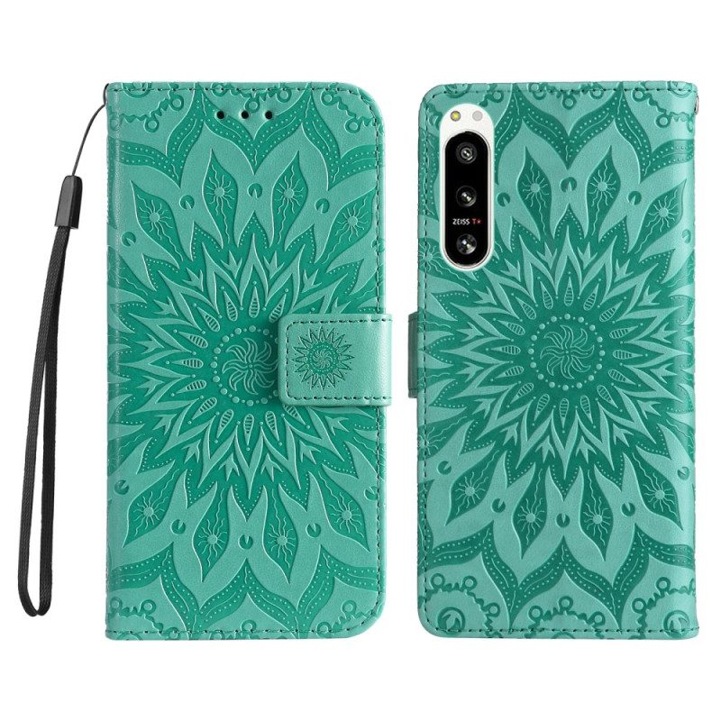 Leren Hoesje voor Sony Xperia 5 IV Mandala Zon Met Lanyard