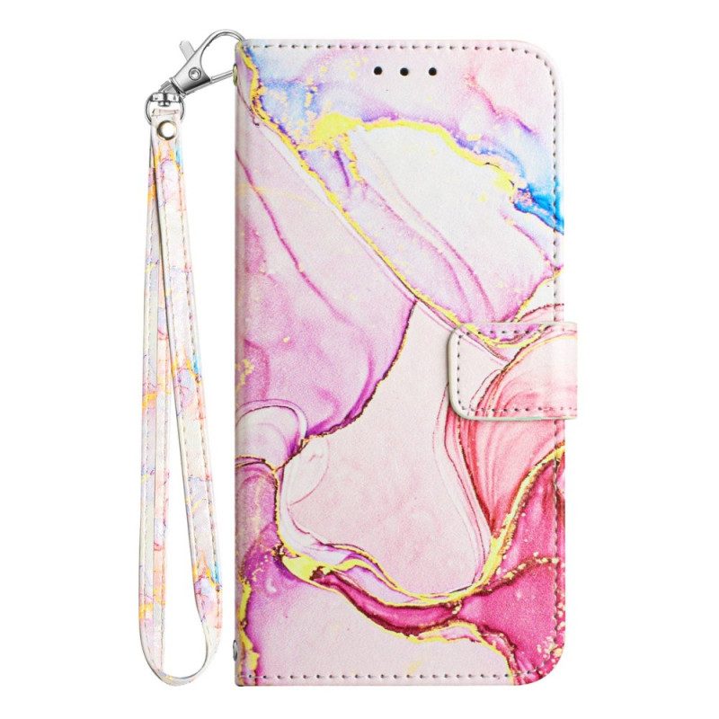 Leren Hoesje voor Sony Xperia 5 IV Marmer Met Lanyard