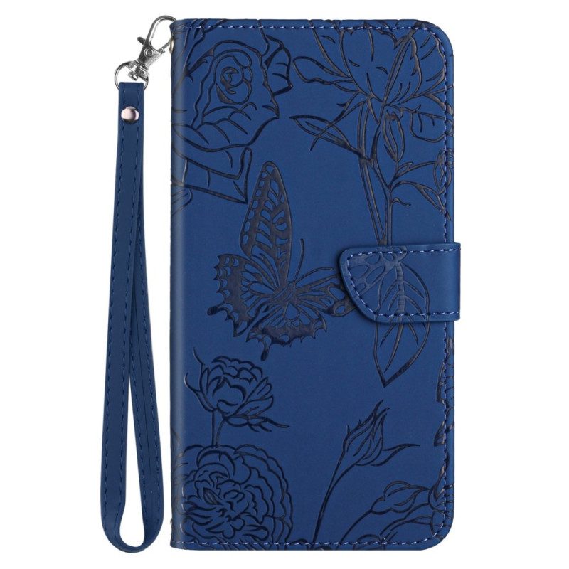 Leren Hoesje voor Sony Xperia 5 IV Vlinders Met Lanyard