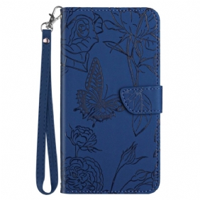 Leren Hoesje voor Sony Xperia 5 IV Vlinders Met Lanyard