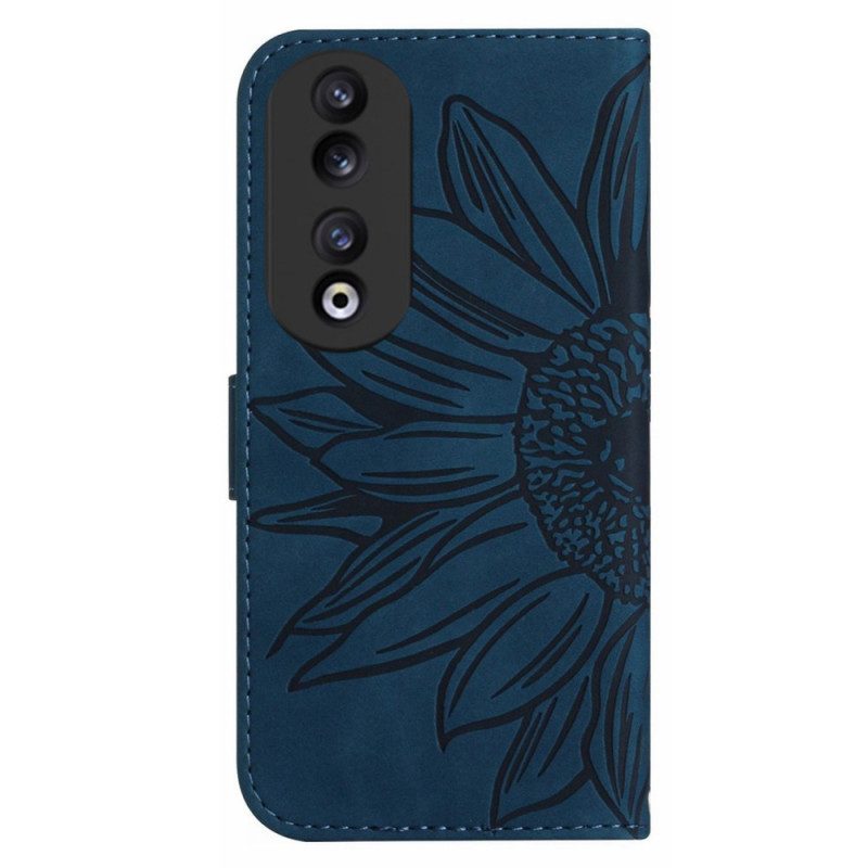 Folio-hoesje voor Honor 90 Met Ketting Zonnebloem Met Riempje