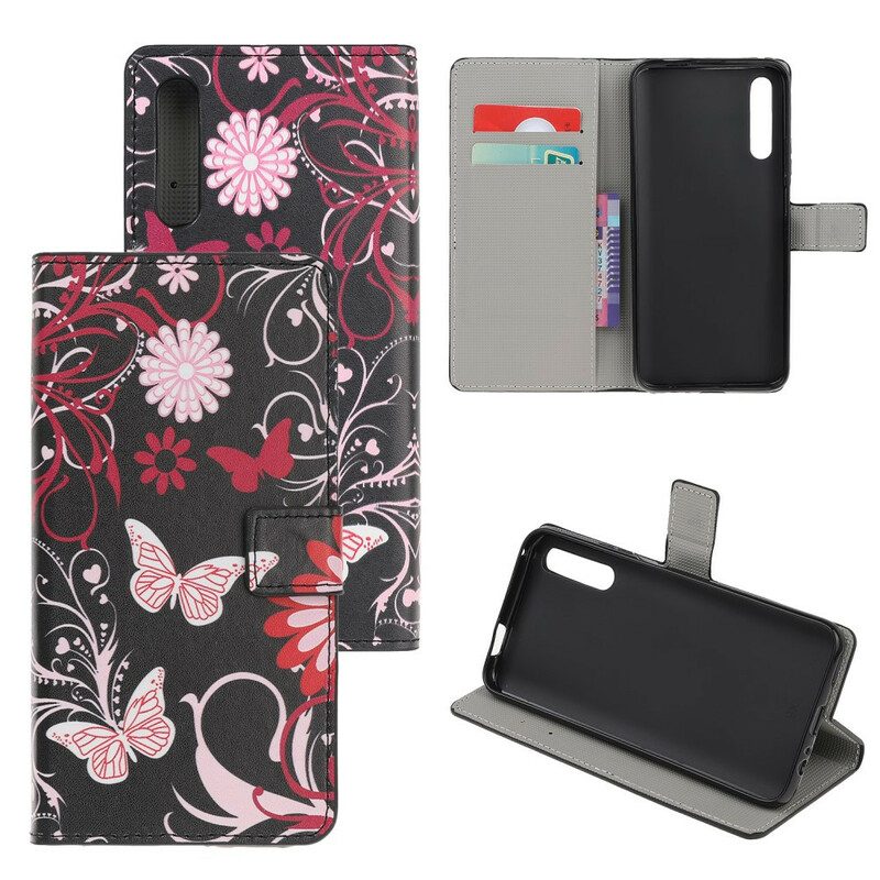 Flip Case voor Huawei P Smart S Vlinders En Bloemen