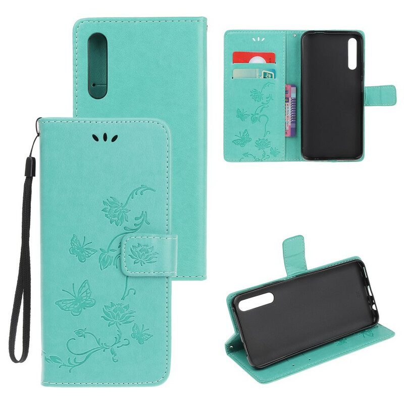 Folio-hoesje voor Huawei P Smart S Met Ketting Vlinders En Bloemen Riem