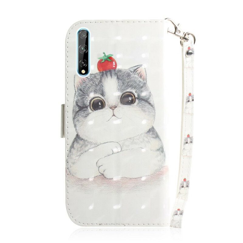 Leren Hoesje voor Huawei P Smart S Met Ketting Tomaat Op De Kat Met Een Riempje