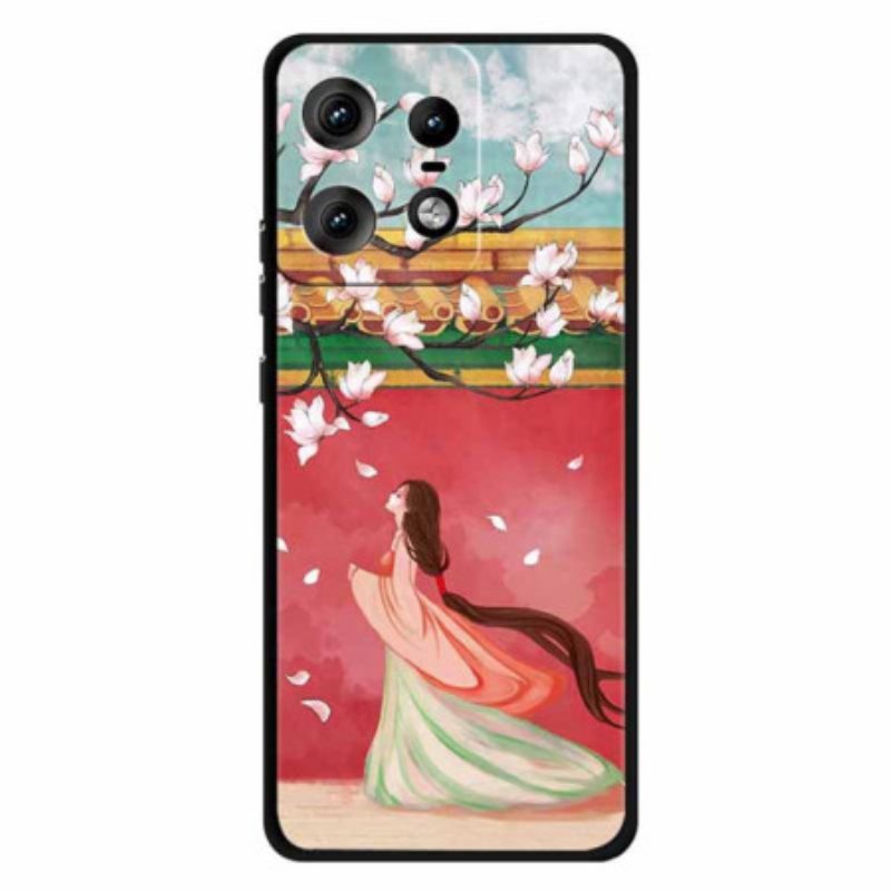 Case Hoesje Motorola Edge 50 Pro Telefoonhoesje Vrouw Met Perzikbloesems