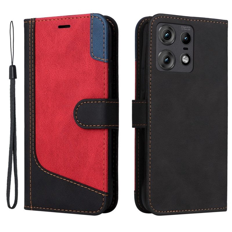 Flip Case Leren Motorola Edge 50 Pro Driekleur Met Riem