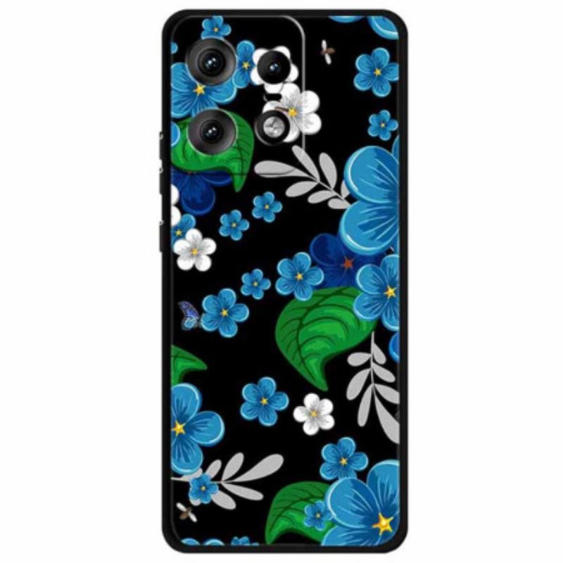 Hoesje Motorola Edge 50 Pro Blauwe Bloemen Bescherming Hoesje