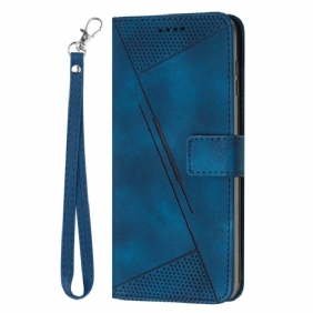 Leren Hoesje Motorola Edge 50 Pro Driehoekjespatroon Met Bandjes