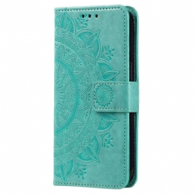 Leren Hoesje Motorola Edge 50 Pro Mandala Zon Met Riem Bescherming Hoesje