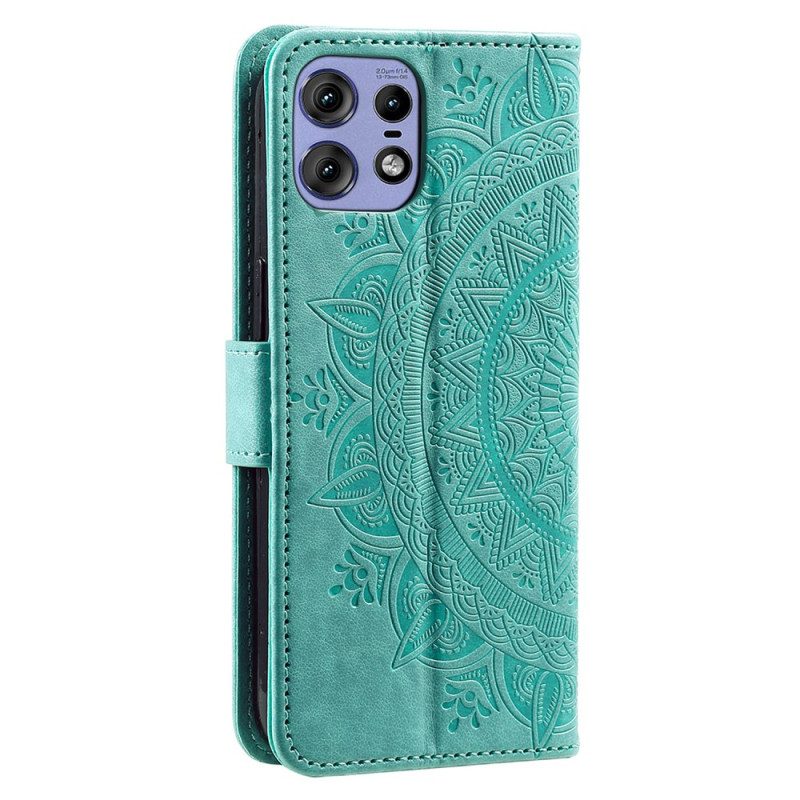 Leren Hoesje Motorola Edge 50 Pro Mandala Zon Met Riem Bescherming Hoesje