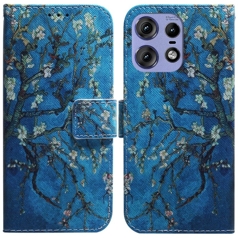 Leren Hoesje Voor Motorola Edge 50 Pro Abrikozenbloemen