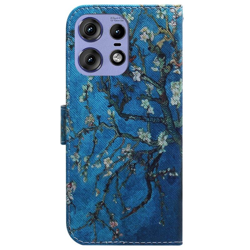 Leren Hoesje Voor Motorola Edge 50 Pro Abrikozenbloemen