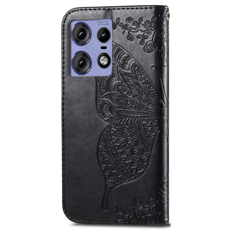 Leren Hoesje Voor Motorola Edge 50 Pro Barok Vlinder Met Riem