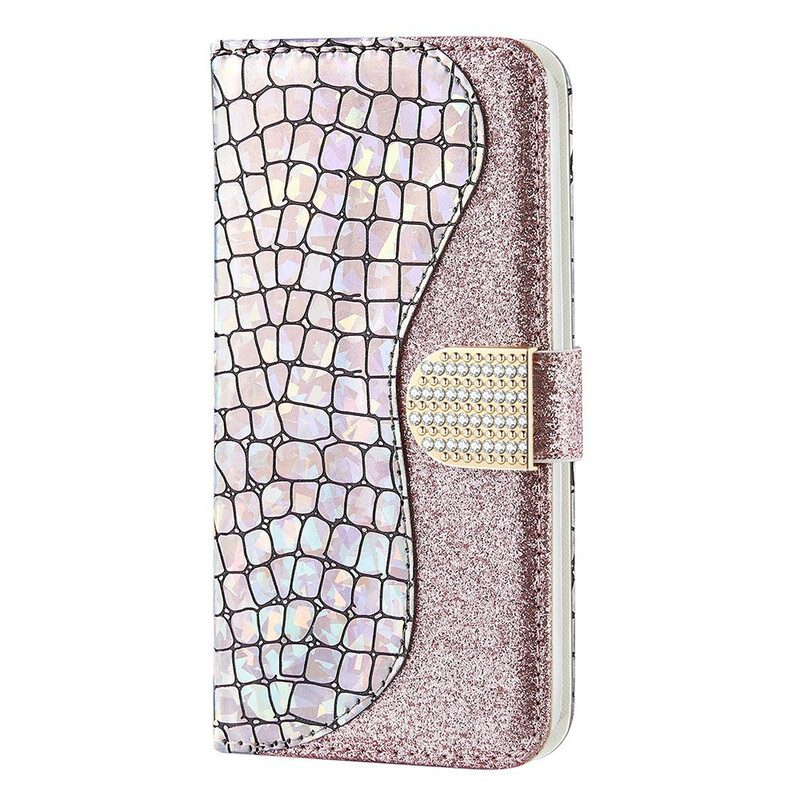 Folio-hoesje voor iPhone 13 Mini Krokodil Diamanten