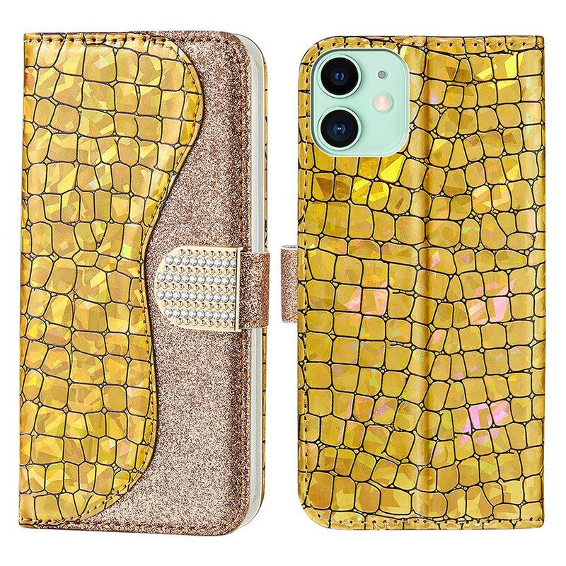 Folio-hoesje voor iPhone 13 Mini Krokodil Diamanten