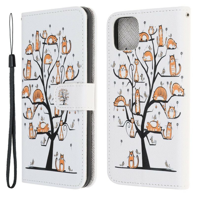 Folio-hoesje voor iPhone 13 Mini Met Ketting Funky Cats Met Riem