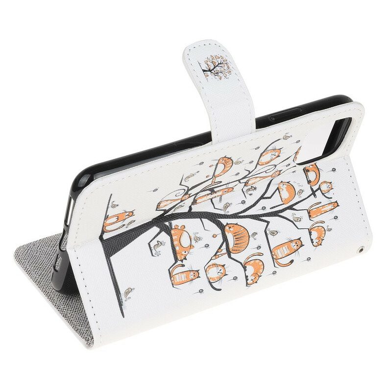 Folio-hoesje voor iPhone 13 Mini Met Ketting Funky Cats Met Riem