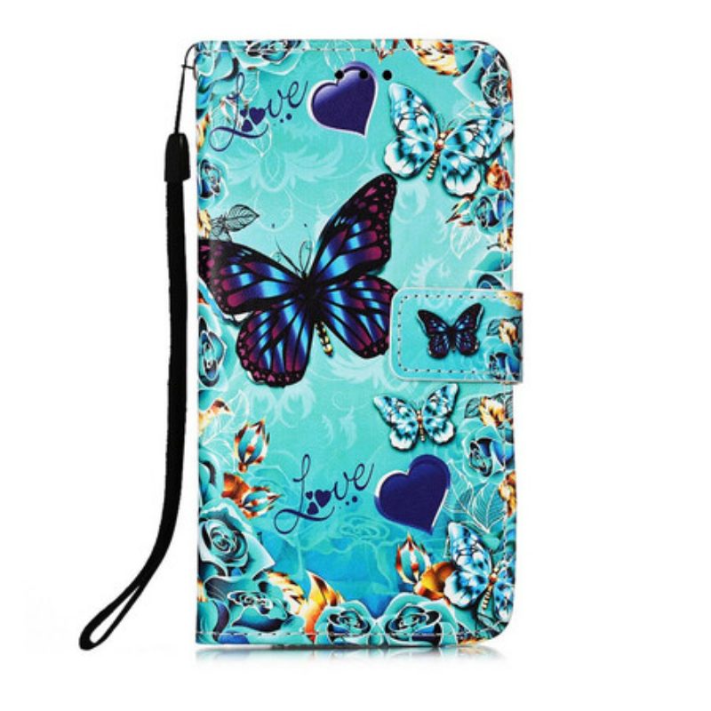 Folio-hoesje voor iPhone 13 Mini Met Ketting Hou Van Vlinders Strappy