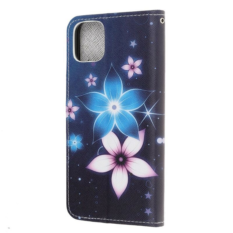 Folio-hoesje voor iPhone 13 Mini Met Ketting Maanband Bloemen