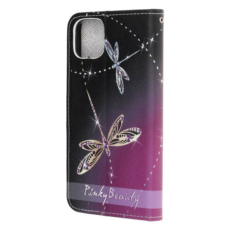 Folio-hoesje voor iPhone 13 Mini Met Ketting Strappy Libellen